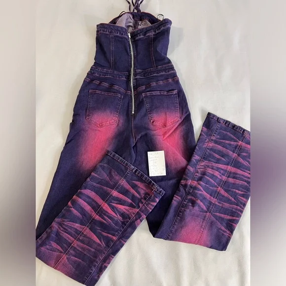 Fashion Nova Women’s More Drama Denim Jumpsuit - Dark Wash Sz Medium RN 149052 - Picture 13 of 16